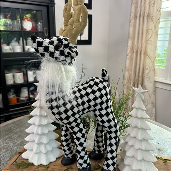 34TH & PINE BLK/WHITE HOUNDSTOOTH CHRISTMAS REINDEER NEW - Picture 3 of 10